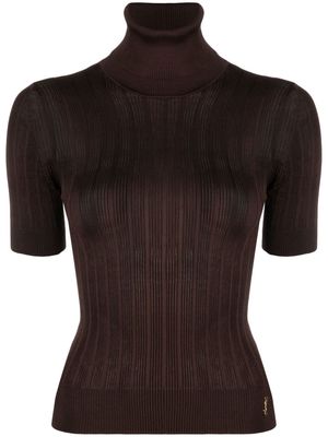Saint Laurent ribbed-knit roll-neck top - Brown