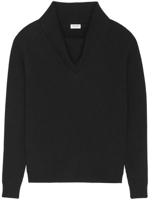 Saint Laurent ribbed-knit V-neck jumper - Black