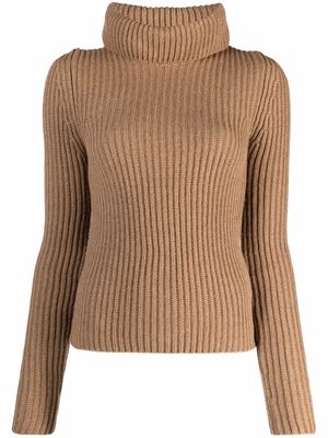 Saint Laurent ribbed roll-neck jumper - Brown