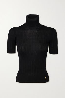 SAINT LAURENT - Ribbed Silk-blend Turtleneck Sweater - Black