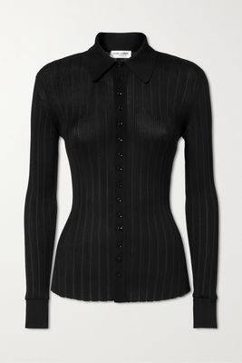SAINT LAURENT - Ribbed Silk Shirt - Black