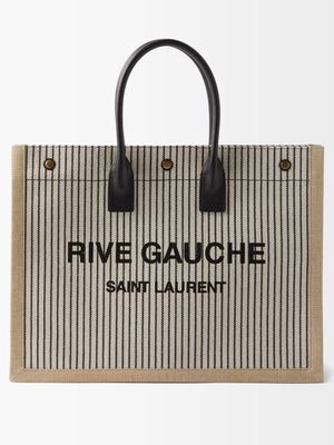 Saint Laurent - Rive Gauche Striped Cotton-canvas Tote Bag - Womens - Black White
