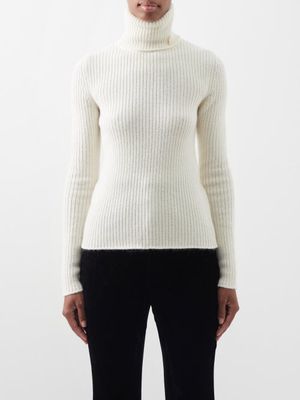 Saint Laurent - Roll-neck Ribbed-knit Wool-blend Sweater - Womens - Cream