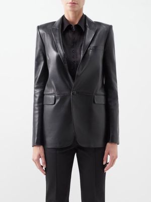 Saint Laurent - Roped-shoulder Leather Blazer - Womens - Black