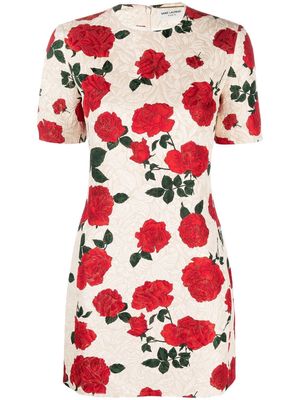 Saint Laurent rose-print jacquard mini dress - Neutrals