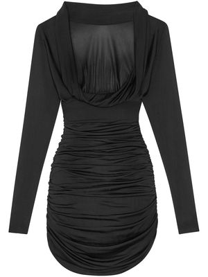 SAINT LAURENT ruched curved-hem long-sleeve dress - Black