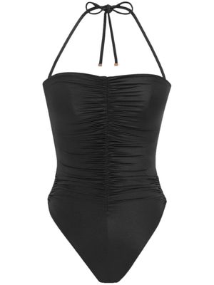 Saint Laurent ruched haltereck-tie swimsuit - Black