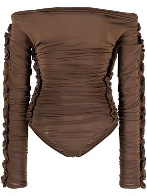 Saint Laurent ruched off-shoulder bodysuit - Brown