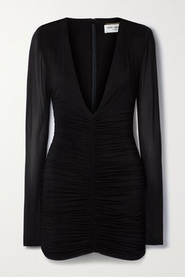 SAINT LAURENT - Ruched Strech-jersey Mini Dress - Black