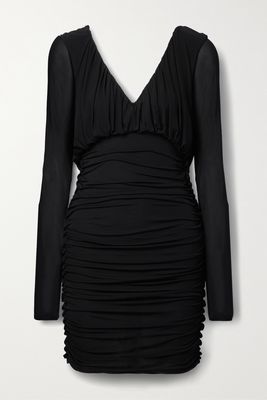 SAINT LAURENT - Ruched Stretch-jersey Mini Dress - Black