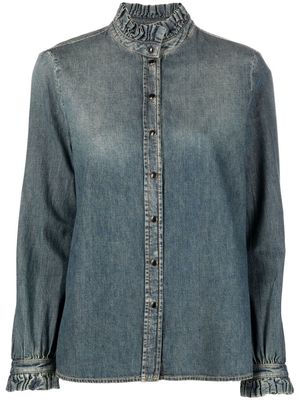 Saint Laurent ruffle-trim denim shirt - Blue