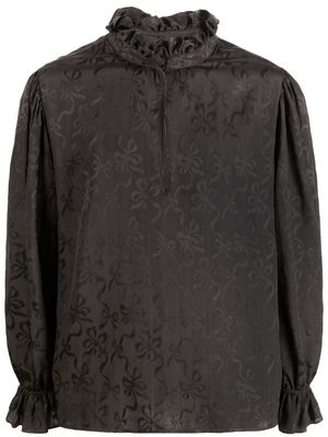 Saint Laurent ruffle-trim jacquard blouse - Black