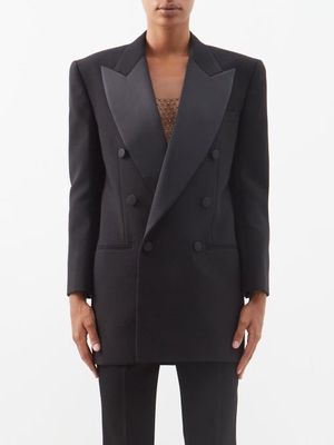 Saint Laurent - Satin-lapel Double-breasted Wool Tuxedo Jacket - Womens - Black