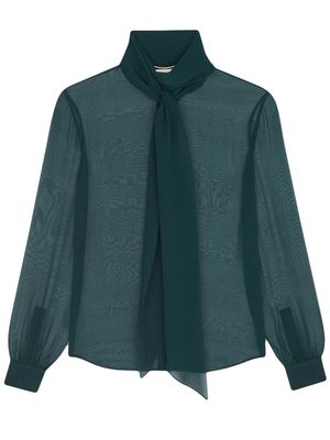 Saint Laurent scarf-detail silk blouse - Green