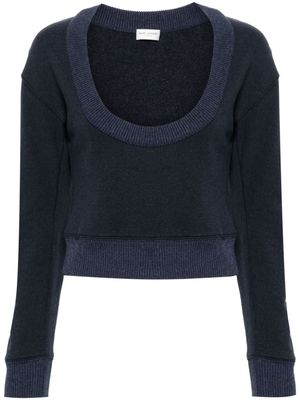 Saint Laurent scoop-neck ribbed-trim sweatshirt - Blue