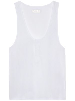 Saint Laurent semi-sheer henley tank top - White