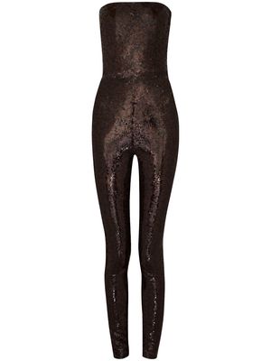 Saint Laurent sequin-embellished strapless catsuit - Brown