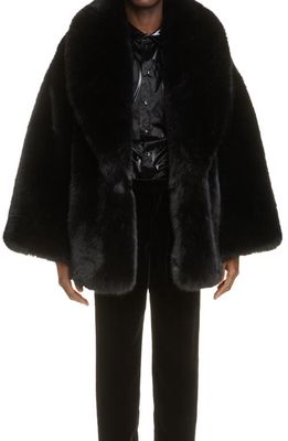 Saint Laurent Shawl Collar Faux Fur Coat in Nero