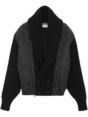 Saint Laurent shawl-neck panelled leather jacket - Black