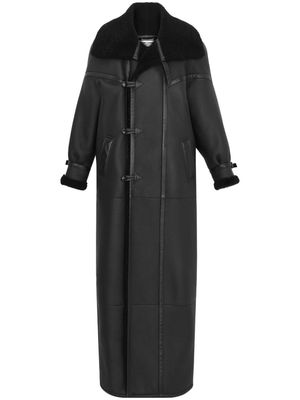 Saint Laurent shearling-lining leather long coat - Black