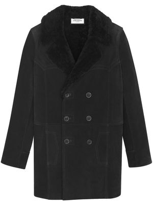 Saint Laurent shearling-trim double-breasted coat - Black
