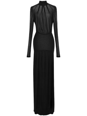 Saint Laurent sheer long-sleeve gown dress - Black