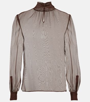 Saint Laurent Sheer mockneck silk blouse