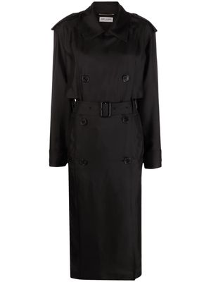 Saint Laurent silk double-breasted trench coat - Black