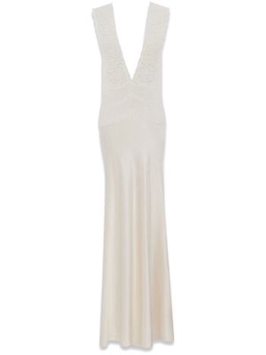 Saint Laurent silk plunge-style maxi-dress - Neutrals