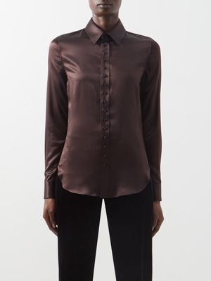 Saint Laurent - Silk-satin Shirt - Womens - Brown