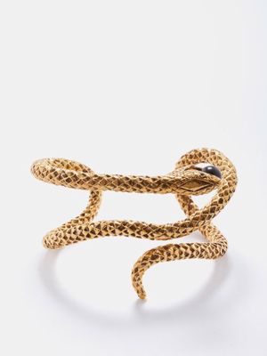 Saint Laurent - Snake And Faux Pearl Cuff Bracelet - Womens - Black Gold