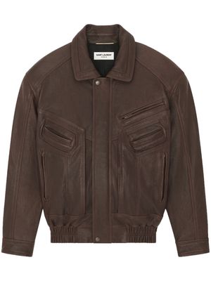 Saint Laurent spread-collar leather bomber jacket - Brown