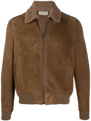 Saint Laurent spread-collar zip-front jacket - Brown