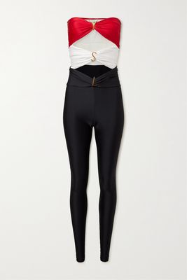 SAINT LAURENT - Strapless Cutout Embellished Ruched Stretch-satin Jumpsuit - Black