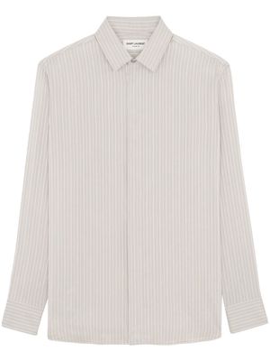 Saint Laurent striped-silk long-sleeve shirt - Grey