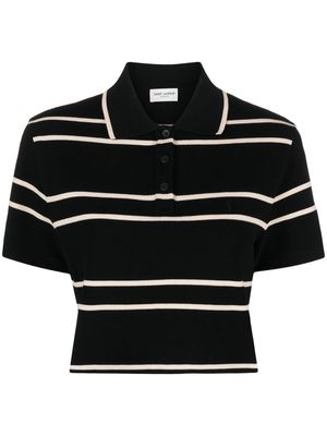 Saint Laurent stripped cotton polo-shirt - Black