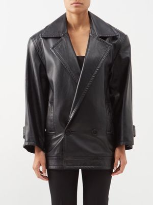 Saint Laurent - Structured Cropped-sleeve Leather Coat - Womens - Black