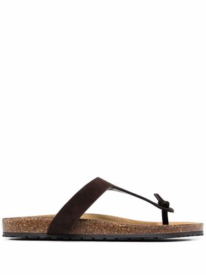 Saint Laurent suede flat flip flop sandals - Brown