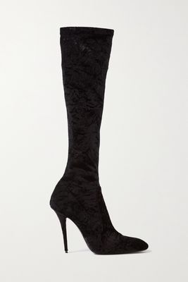 SAINT LAURENT - Talia Crushed-velvet Sock Boots - Black