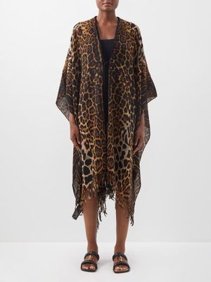 Saint Laurent - Tasselled Leopard-print Wool Poncho - Womens - Leopard Print