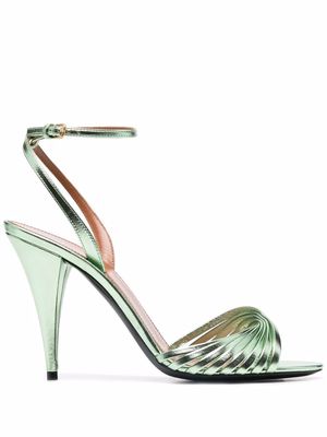 Saint Laurent Tina metallic-effect leather sandals - Green