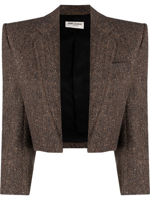 Saint Laurent tweed cropped jacket - Brown