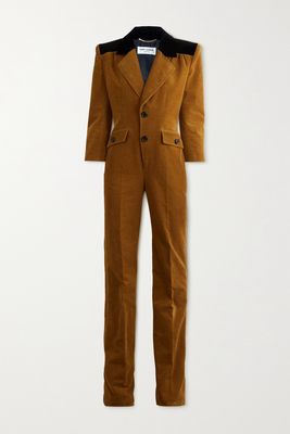 SAINT LAURENT - Two-tone Cotton-corduroy Jumpsuit - Brown