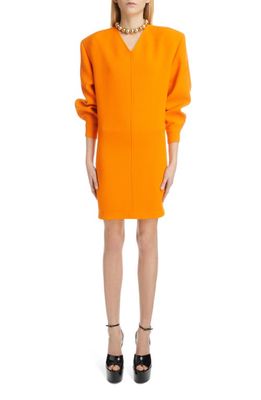 Saint Laurent V-Neck Long Sleeve Wool Minidress in Orange