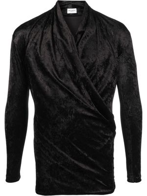 Saint Laurent velvet-effect draped shirt - Black