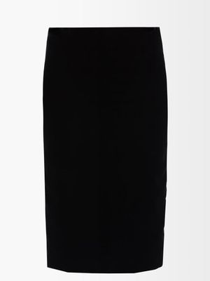 Saint Laurent - Velvet Midi Pencil Skirt - Womens - Black