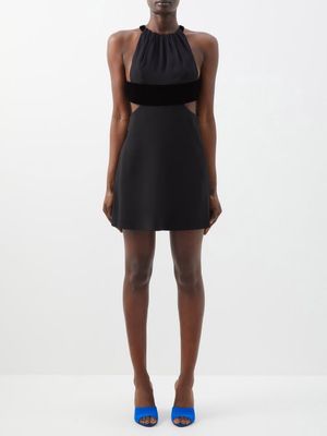 Saint Laurent - Velvet-panel Cutout Crepe Mini Dress - Womens - Black