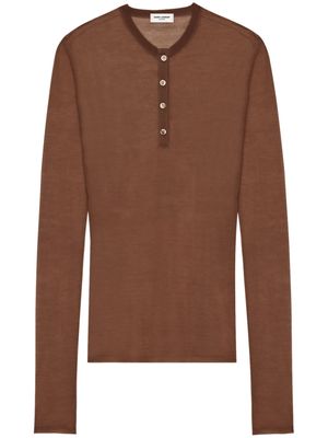 Saint Laurent waffle-knit henley top - Brown