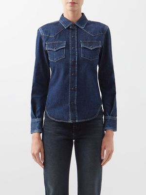Saint Laurent - Western-yoke Denim Shirt - Womens - Blue
