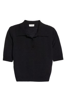 Saint Laurent Wool Crop Polo Sweater in Noir